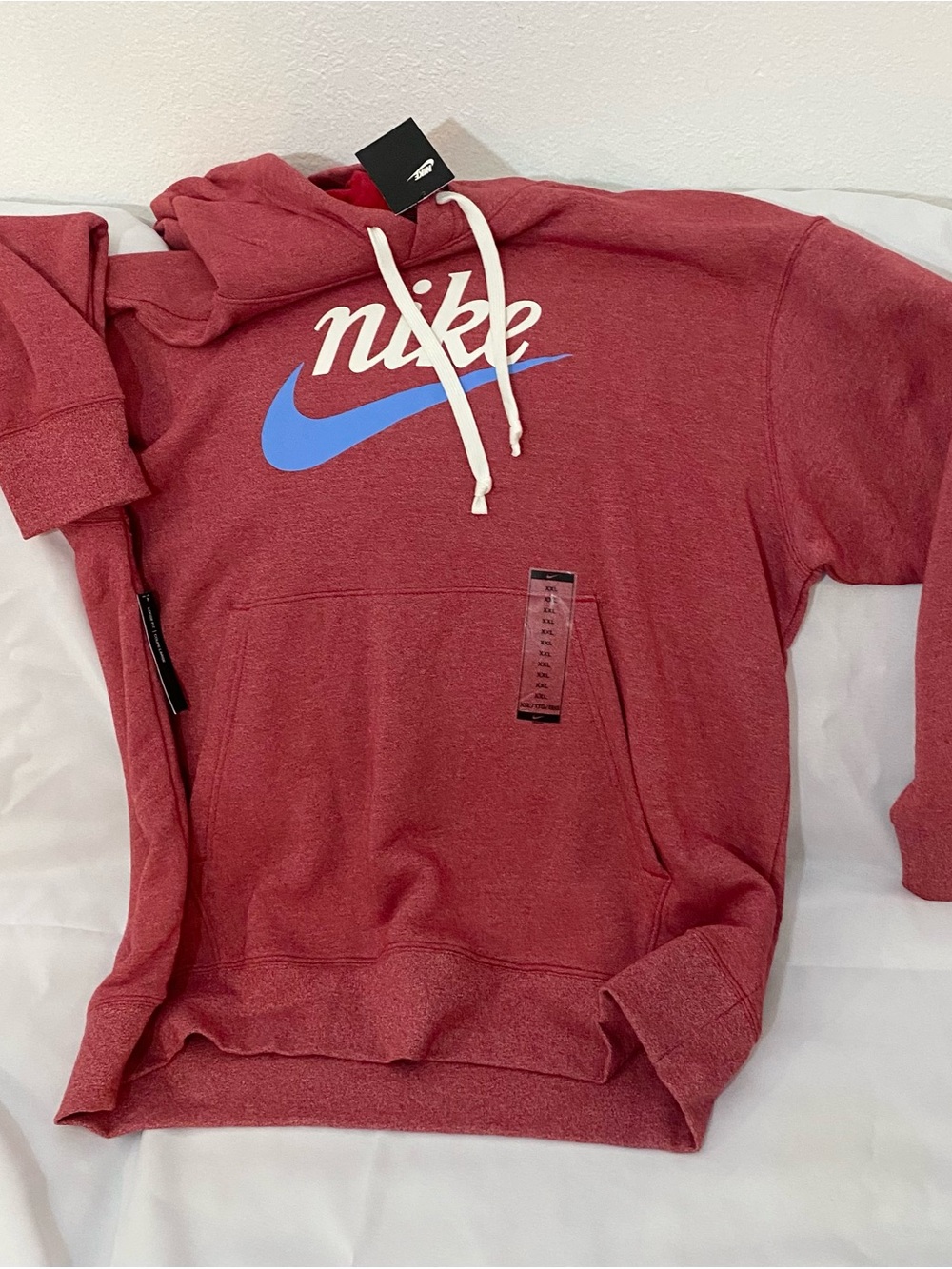Nike Red Hoodie with Blue Swoosh and White Script